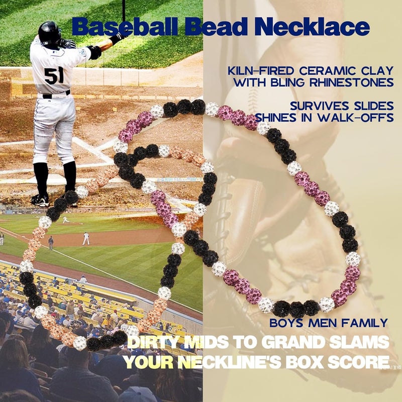 Krfy Baseball Necklaces for Boys, Bling Rhinestone Beaded Necklaces for Women Men, Diamond Baseball Drip Necklace Ice Bead Necklaces Inspired Sports Jewelry, 17.7 Inches, Age：Over 8 Years Old - Image 2
